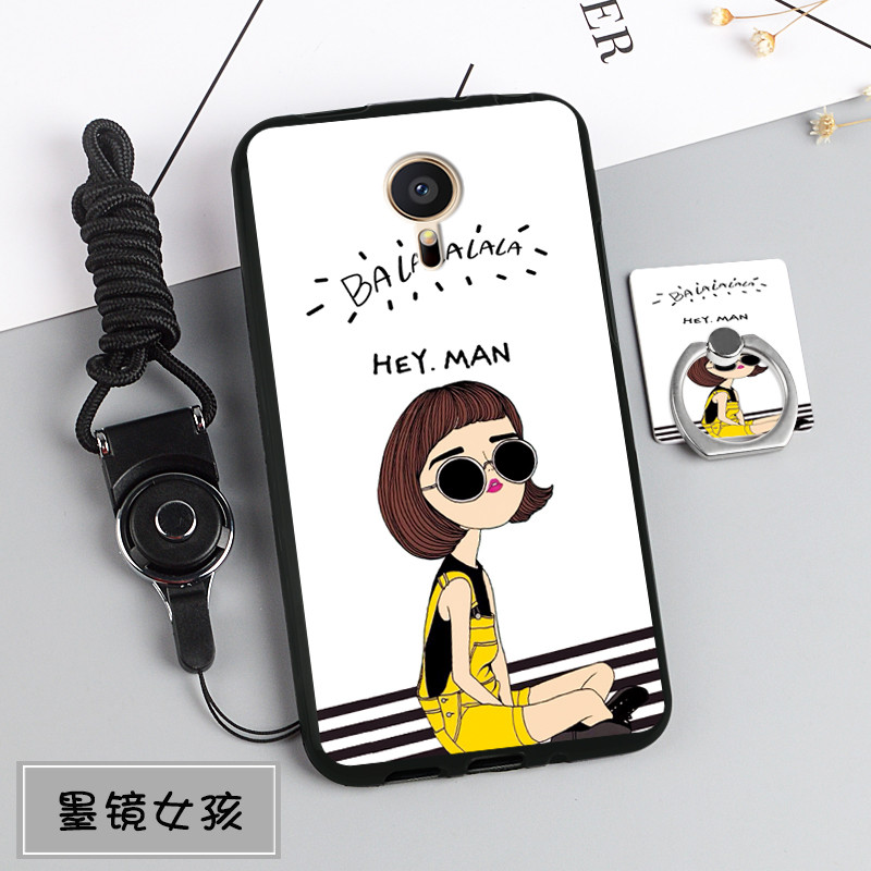 魅族mx4pro硅胶手机壳max4pro套x4pro软m4pro卡通魅4pro挂绳女 墨镜女孩+支架+挂绳