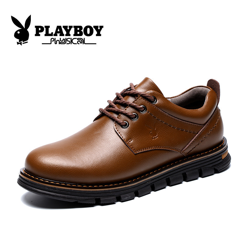 花花公子(PLAYBOY)工装鞋户外英伦男鞋防滑休闲鞋徒步大头皮鞋男 X39379 棕色 43码