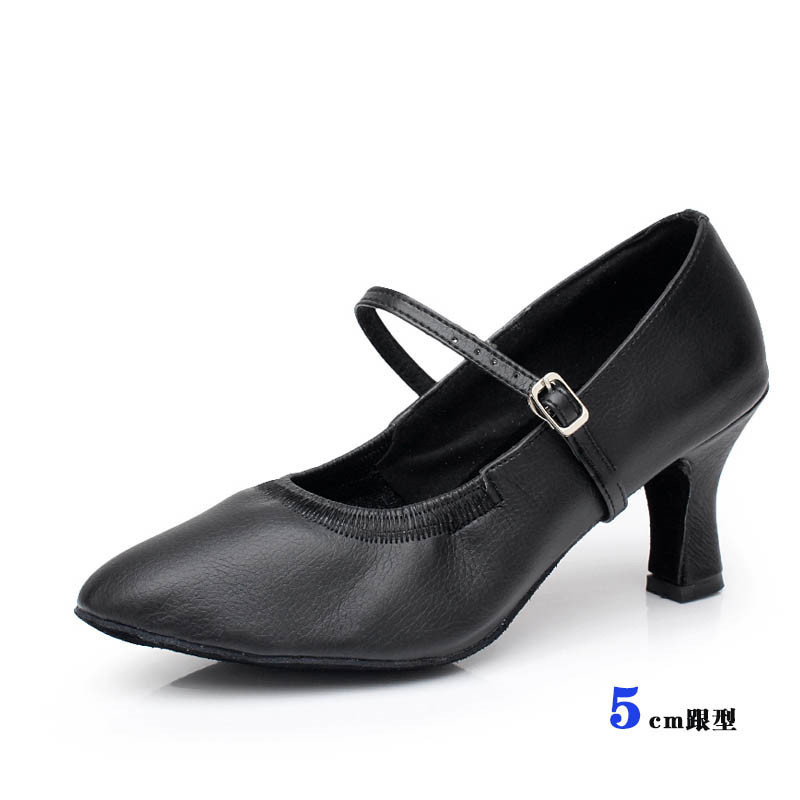 广场舞成人高跟女式女士摩登舞鞋女软底真皮探戈舞蹈鞋_5 黑色5cm室外款（加胶底） 38码