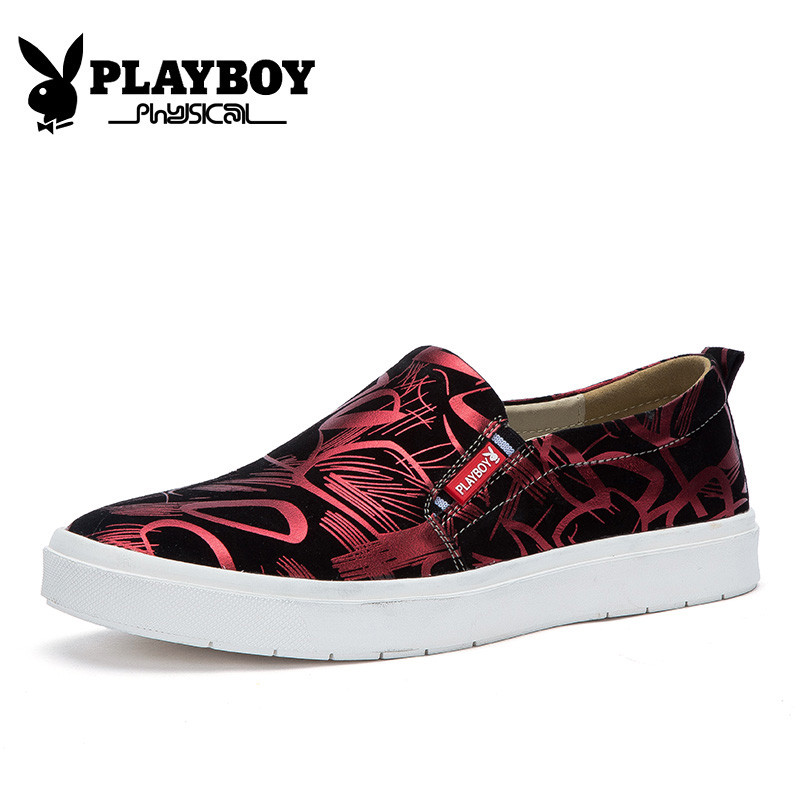 花花公子(PLAYBOY)新款涂鸦休闲套脚板鞋男时尚驾车鞋 X39081 黑红色 43码