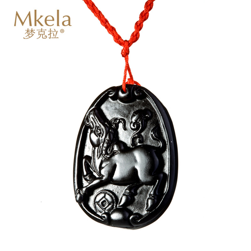 梦克拉Mkela 砭石项链吊坠 十二生肖牛吊坠 生肖牛