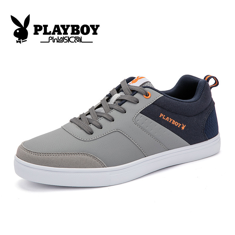 花花公子(PLAYBOY)男鞋男士透气运动户外鞋耐磨青年板鞋系带 X39138 深灰色 44码