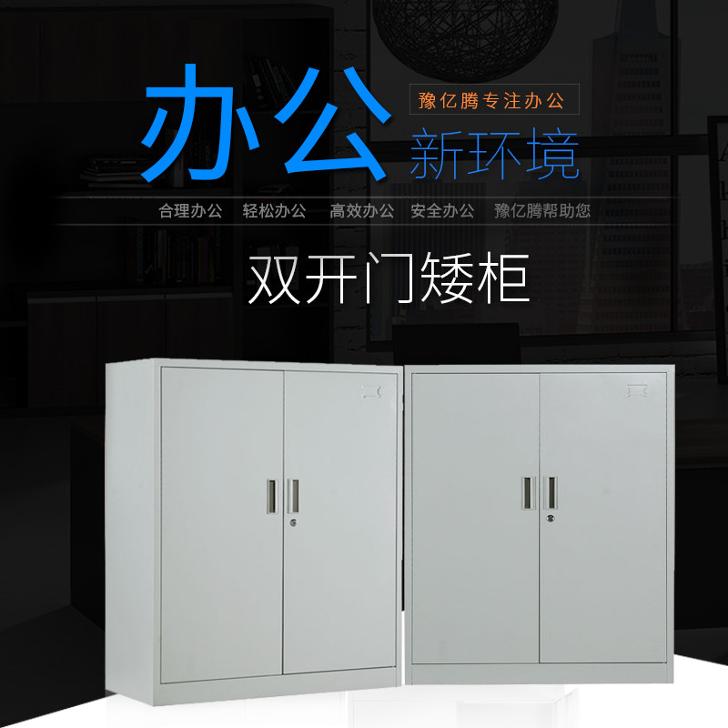 豫亿腾钢制加厚办公文件柜铁皮柜财务凭证资料柜档案柜玻璃储物书柜带锁抽屉可定制灰白色双开门矮柜 双开门矮柜