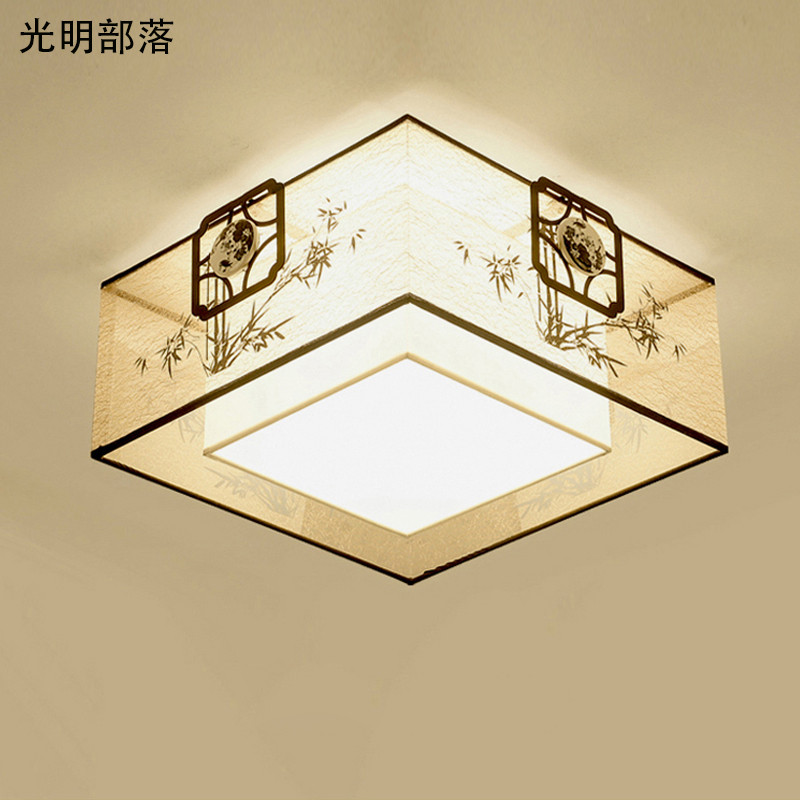 GMBL光明部落新中式吸顶灯现代中式客厅灯中国风LED简约卧室灯餐厅灯创意书房灯具灯饰 B款方型直径60cm