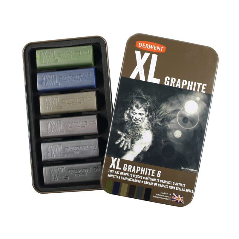 英国得韵(Derwent)XL GRAPHITE CHARCOAL特粗水溶碳条石墨笔 6色XL石墨条铁盒装(2302010)