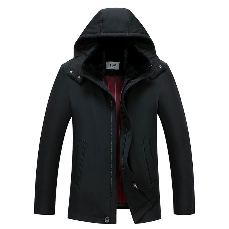 木笛冬季新款羽绒服男短款中年休闲连帽加厚保暖大码修身外套MDYR17D1780 黑色 185/XXL