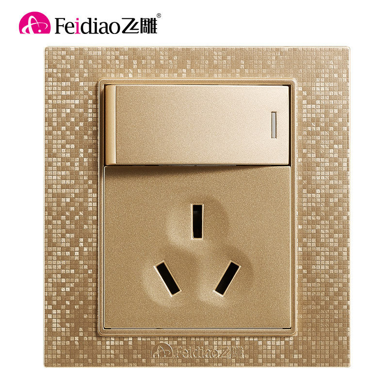 飞雕（FEIDIAO）开关插座面板套餐家用墙壁魅影金系列二三5五孔10A电源插座一开开关五孔插座 魅影（香槟金）系列套餐 一开单带16A方