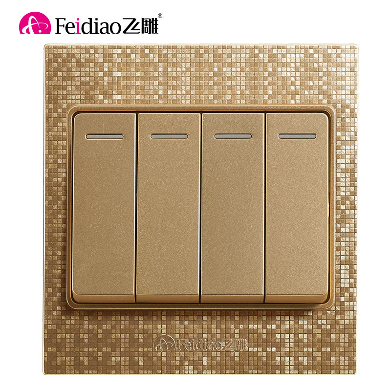 飞雕（FEIDIAO）开关插座面板套餐家用墙壁魅影金系列二三5五孔10A电源插座一开开关五孔插座 魅影（香槟金）系列套餐 大四开双