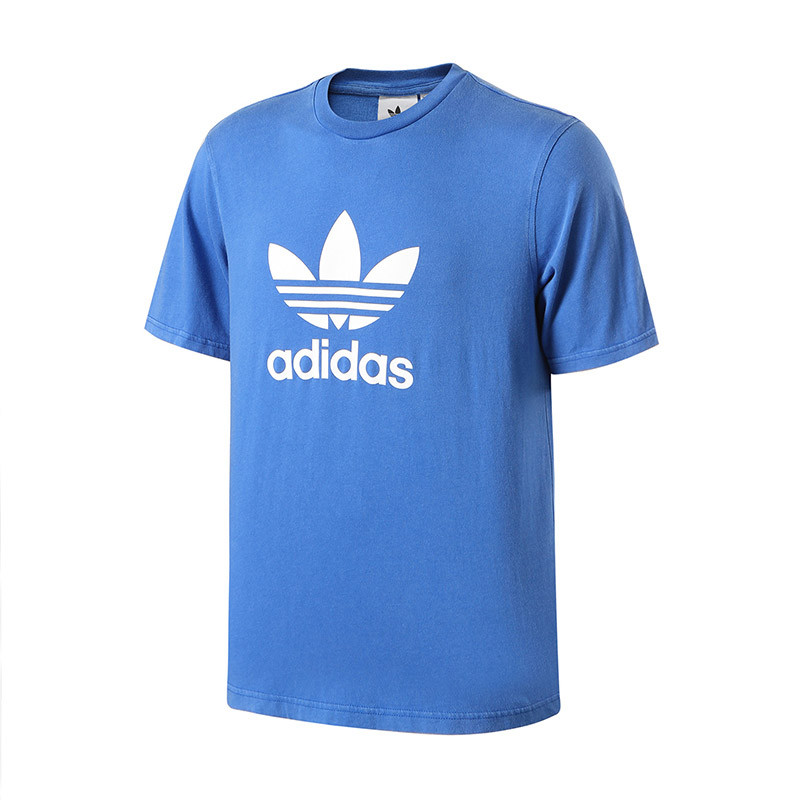 adidas阿迪达斯三叶草男子短袖T恤2018新款logo休闲运动服CW0703 L 蓝色