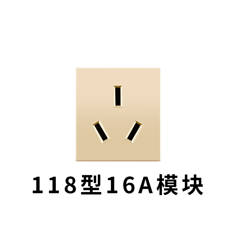 洋子（YangZi）118型香槟金开关插座面板电源墙壁家用大中小面板十五孔二三插座_2 三孔16A插座模块（占一位）
