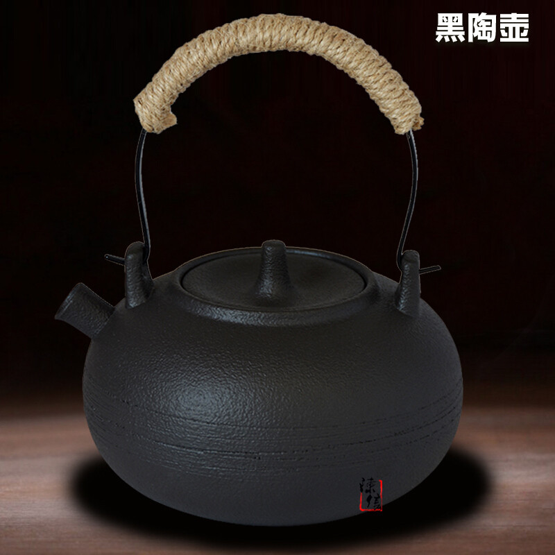 洋子（YangZi）新款铁壶台湾陶瓷柴烧竹梁电陶炉茶壶煮水陶壶烧水壶 日式-麻编梁黑壶-1升