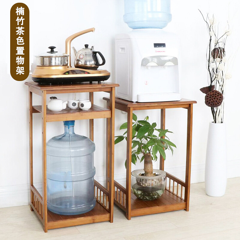洋子（YangZi）饮水机架厨房置物架实木客厅茶几桌边电磁炉烧水壶茶水桶架子 【茶色】3层水桶架