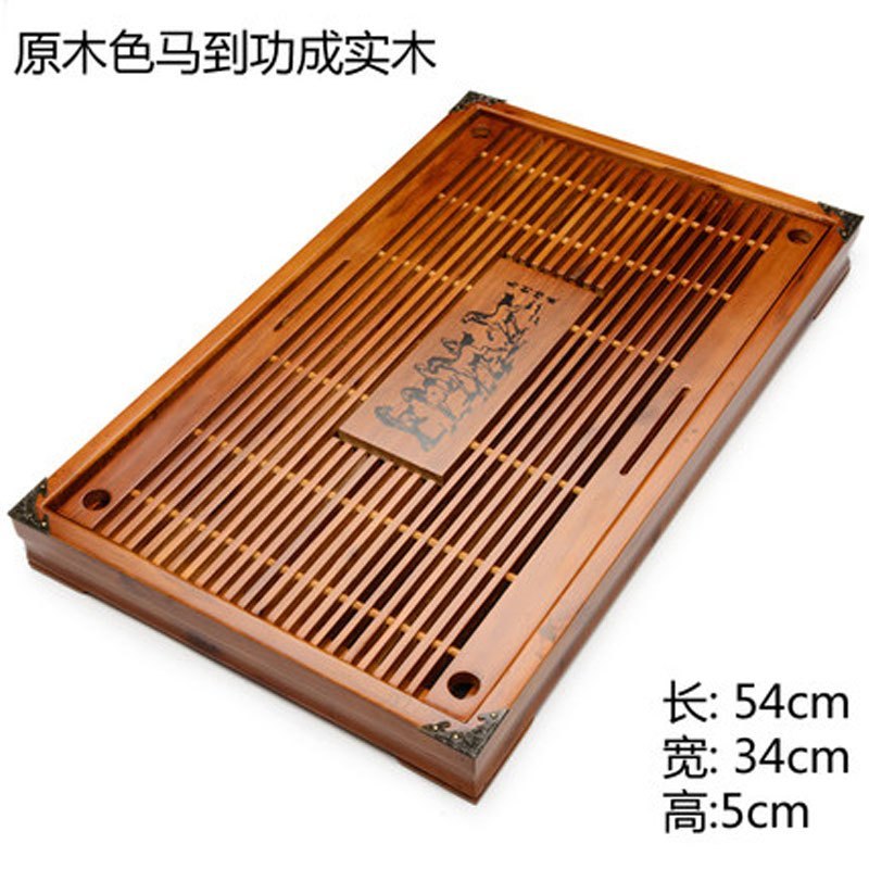 功夫茶具抽屉式排水茶盘家用实木大号小号储水茶盘茶海托多色多款生活日用家庭清洁生活日用家居器_2 原木色马到成功实木