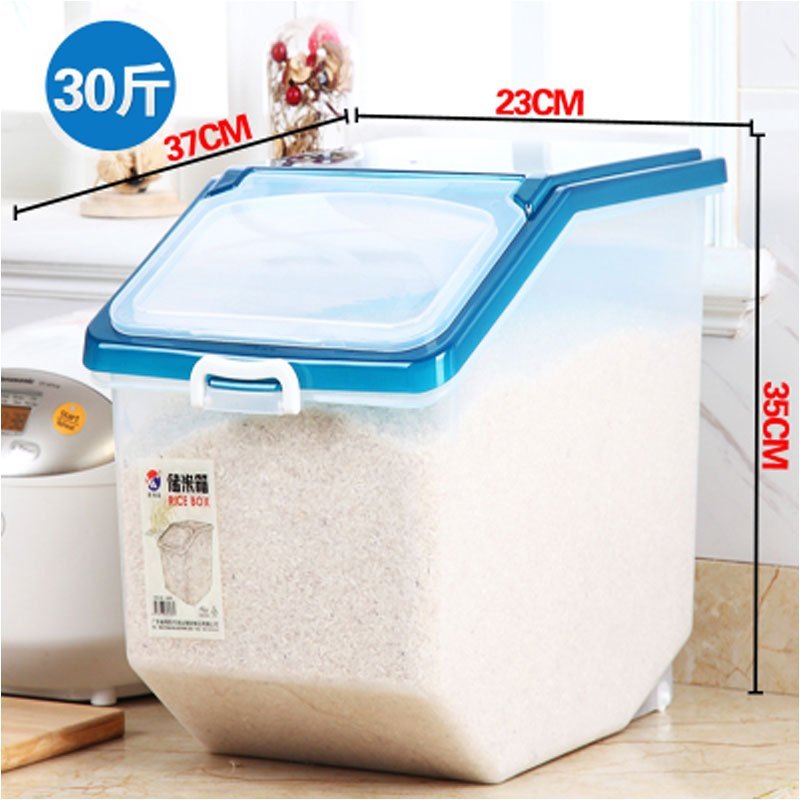 家用装米桶储米箱30斤50斤5kg10kg米缸面粉收纳盒储面箱多款多功能时尚创意生活日用_2 A透明蓝30斤
