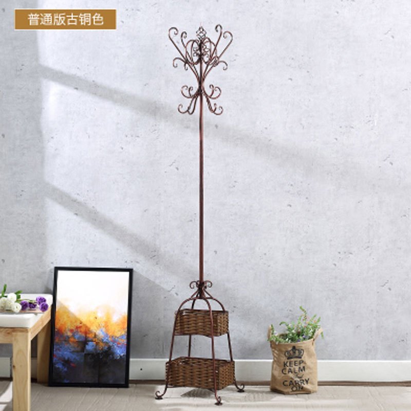 支架结构可拆装衣架收纳衣帽架落地架衣服架简易卧室衣帽架简约落地衣服挂衣架时尚创意铁艺收纳架_1_1 普通款高170+2蓝【古铜色】