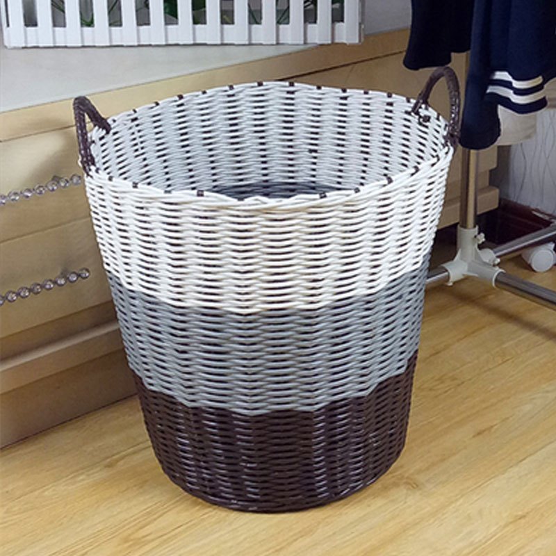 编织塑料仿藤编桶脏衣服收纳筐篮浴室洗衣桶篓玩具手提储物篮多色多款多功能生活日用收纳用品时尚_2 特大粗棕灰白