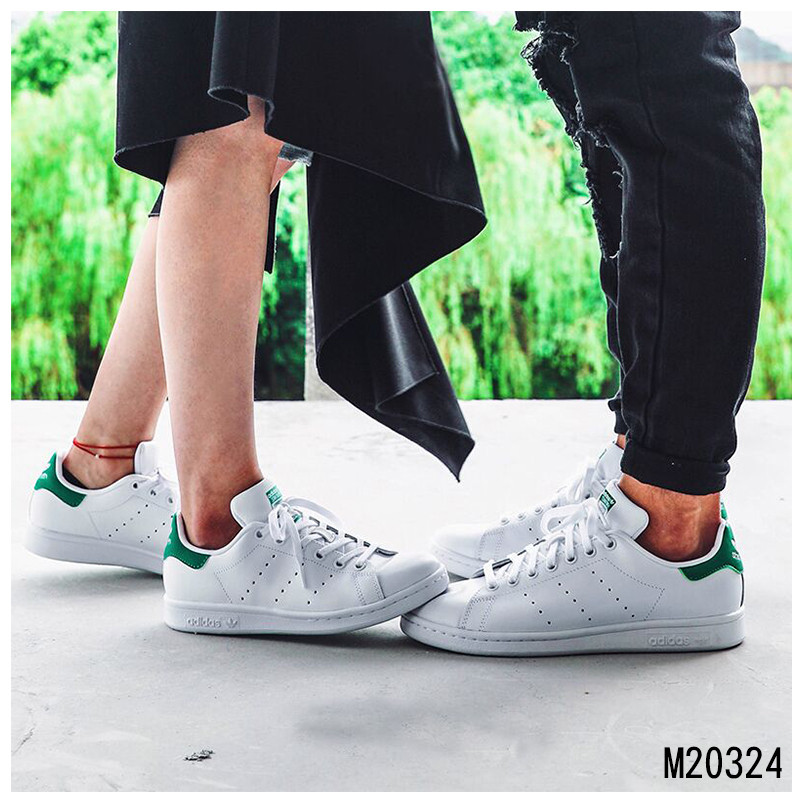 adidas阿迪达斯男女同款三叶草史密斯绿尾经典时尚潮流休闲板鞋-M20324 白/绿 41