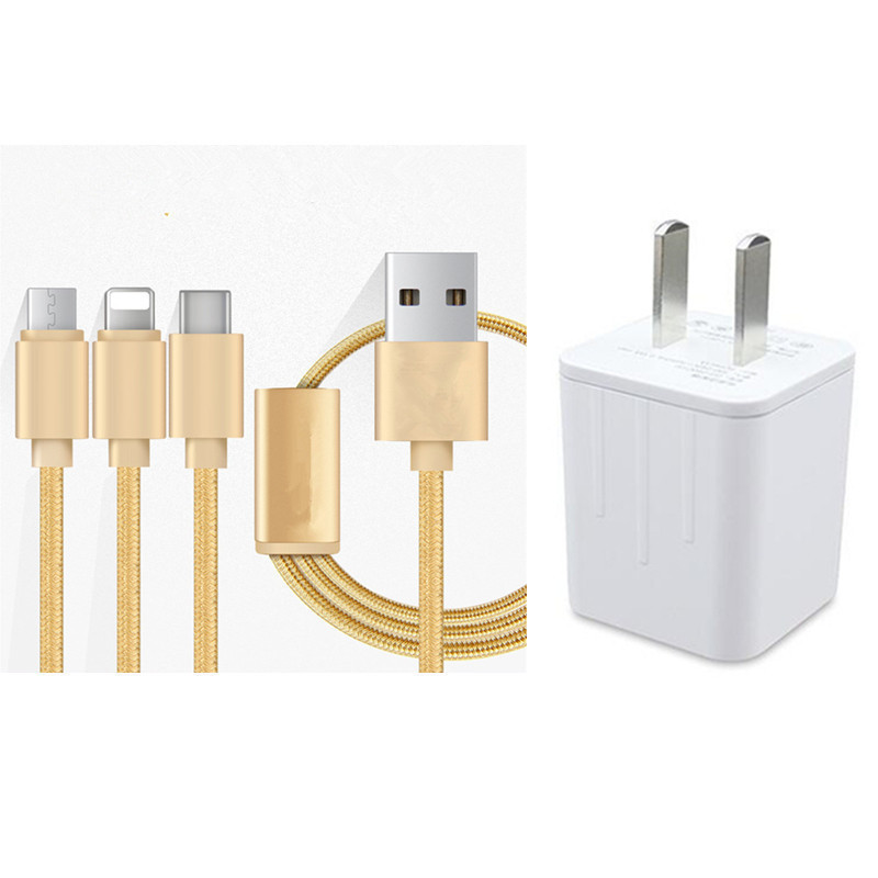 VIPin vivo X20/X9S/X9plus2.1A 双USB充电器一拖三充电线苹果安卓type-c线通用线充套装