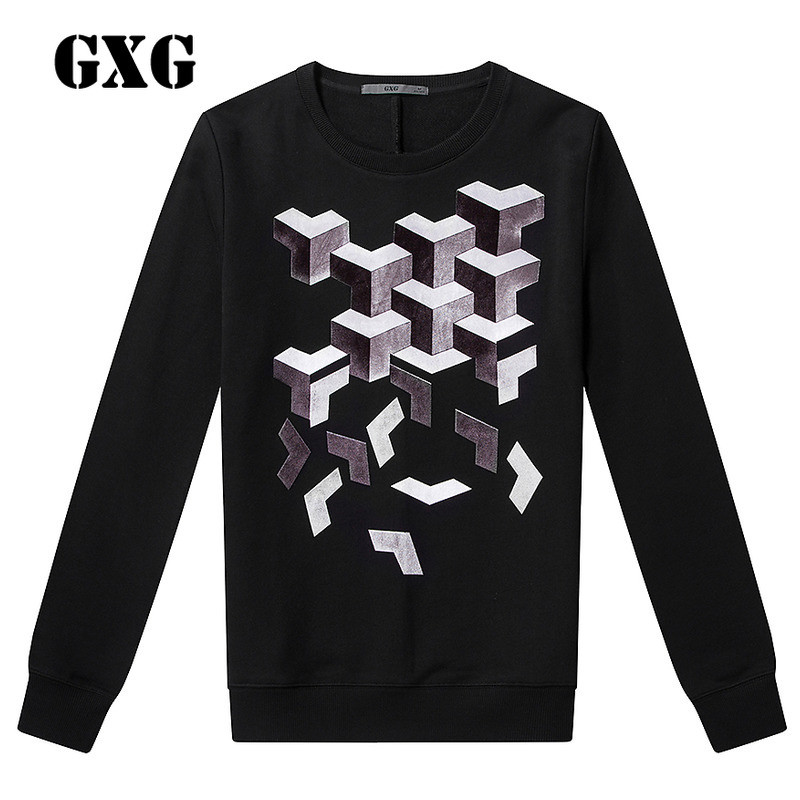 GXG卫衣男装冬季男士修身时尚休闲青年潮流黑色卫衣#64131011 185/XXL 黑色