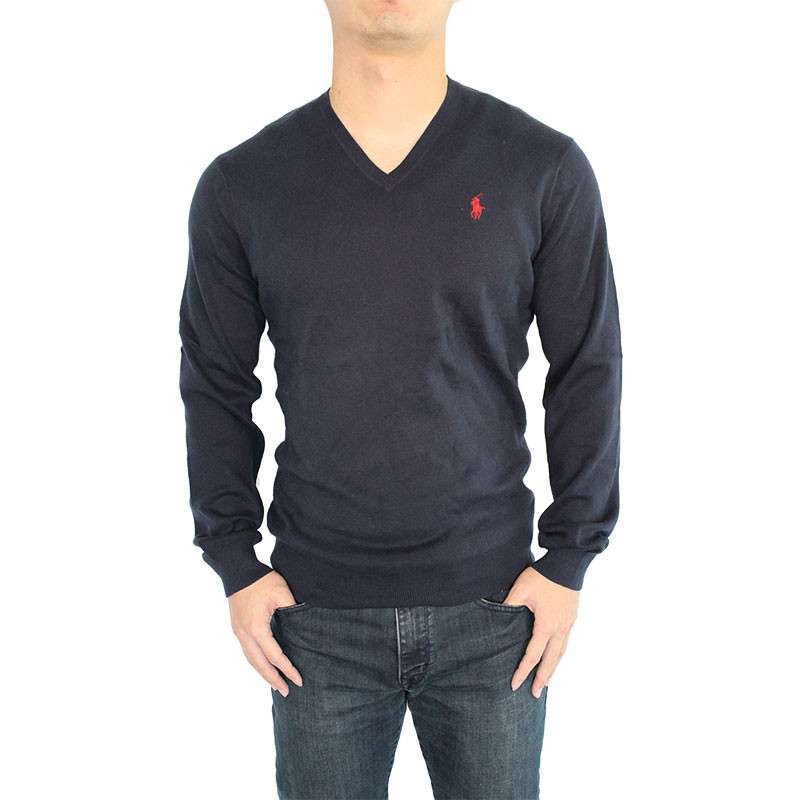 拉夫劳伦Ralph Lauren男士简约商务休闲纯色小马标薄款V领鸡心领纯棉毛衣针织衫RL13859850男装