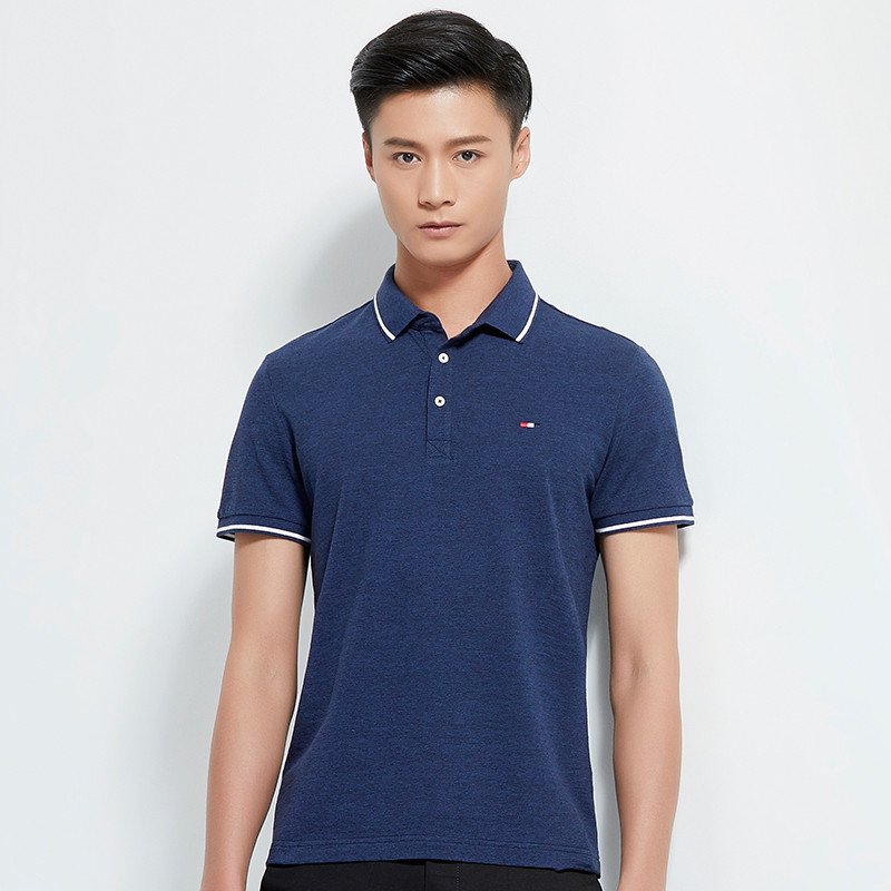 柒牌SEVEN男装短袖T恤衫纯棉舒适透气polo衫休闲上衣短T恤 紫蓝色 185