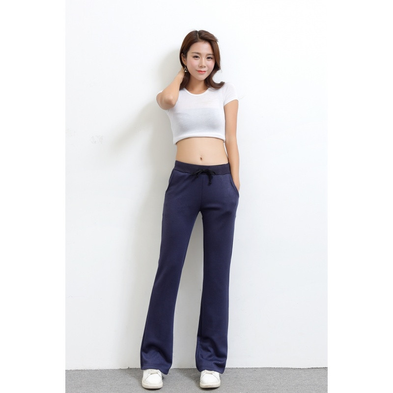 18款式微喇叭裤女春季2018新款韩版显瘦长裤子纯棉薄款运动裤女士休闲裤 XL 藏青色