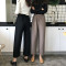 18款式百搭系带chic休闲裤2018秋冬新款宽松显瘦松紧腰阔腿九分裤女学生 M 卡其色