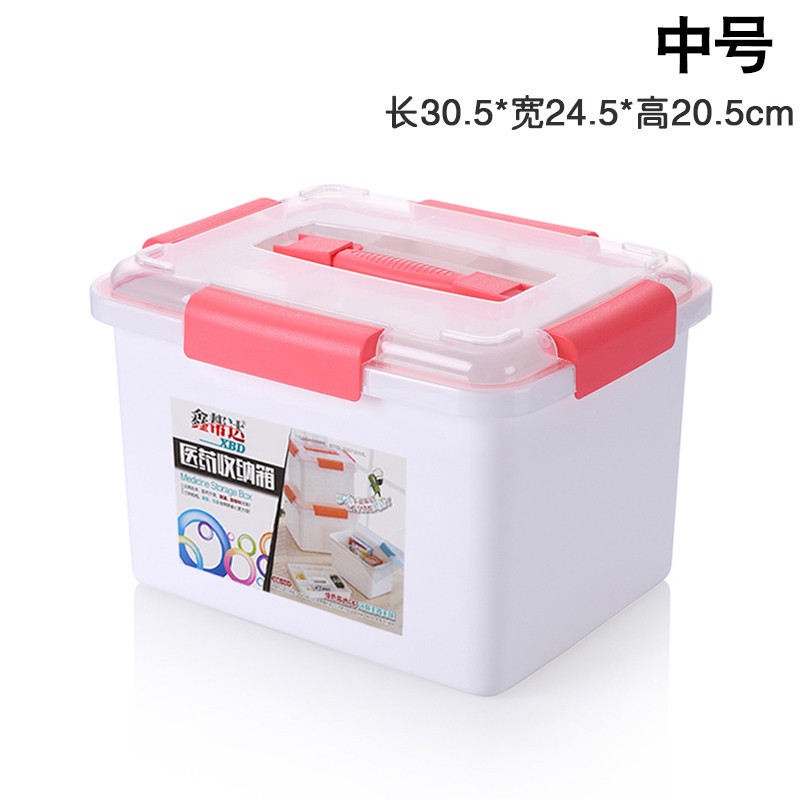 药箱多功能分格急救药箱带提手家用多层收纳盒塑料盒便携儿童小药盒_1 中号红色
