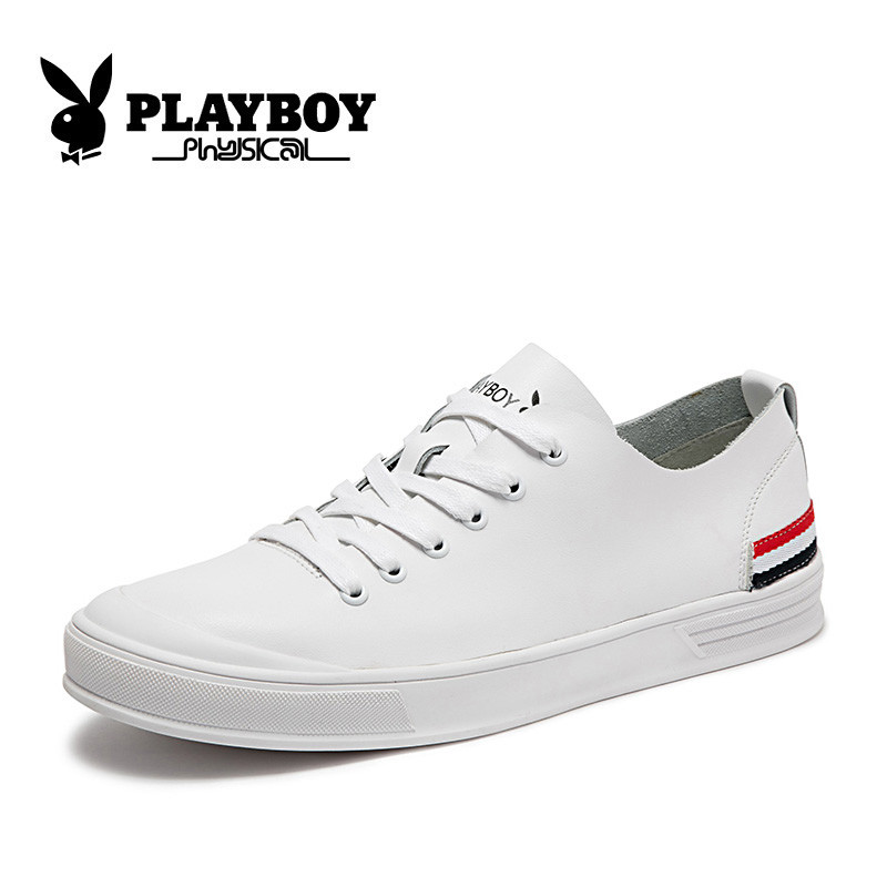 花花公子(PLAYBOY)2018春季新款男士休闲运动鞋PU橡胶底鞋男鞋 CX39422 白色 43码