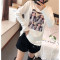 18款式2018早春新款圆领长袖加绒加厚白色棉T恤美女字母印花打底衫女装t 均码 四连拍女孩