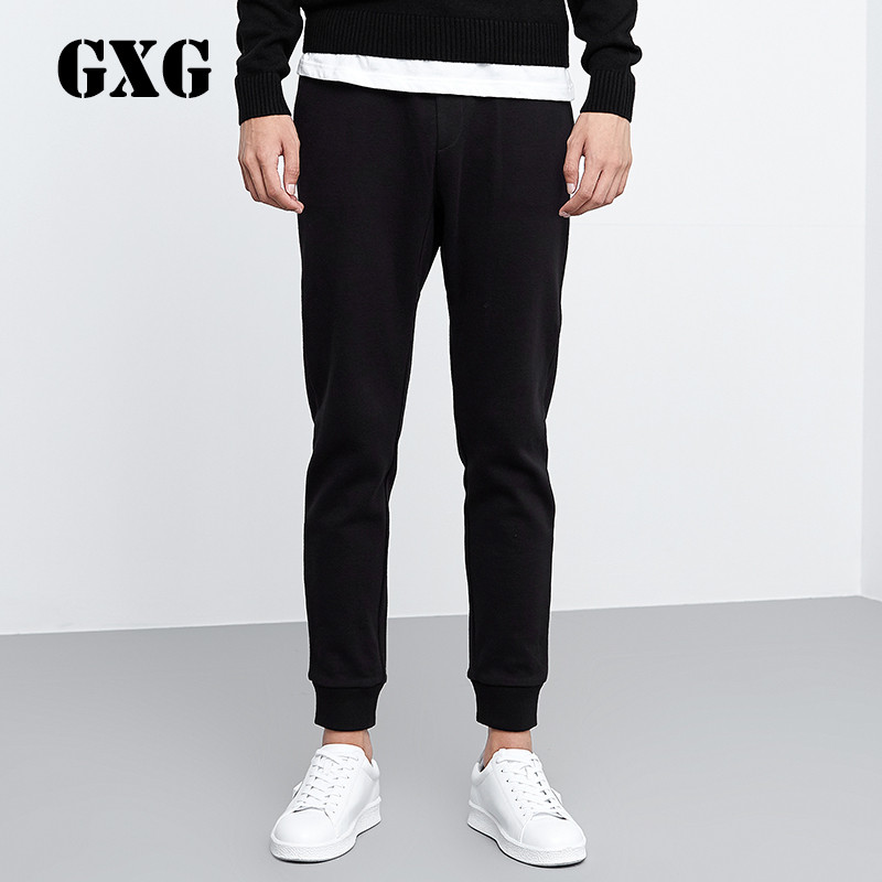 GXG休闲裤男装冬季男士潮流黑色时尚休闲修身斯文青年长裤男裤_2 185/XXL 黑色