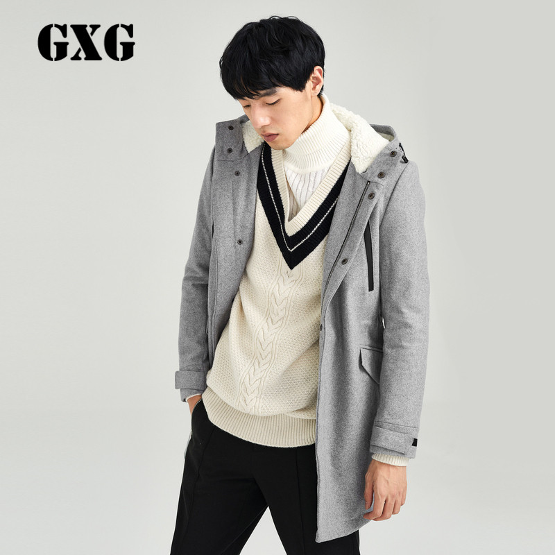 GXG毛呢大衣男装冬季男士休闲灰色修身中长款羊毛大衣_1 165/S 灰色