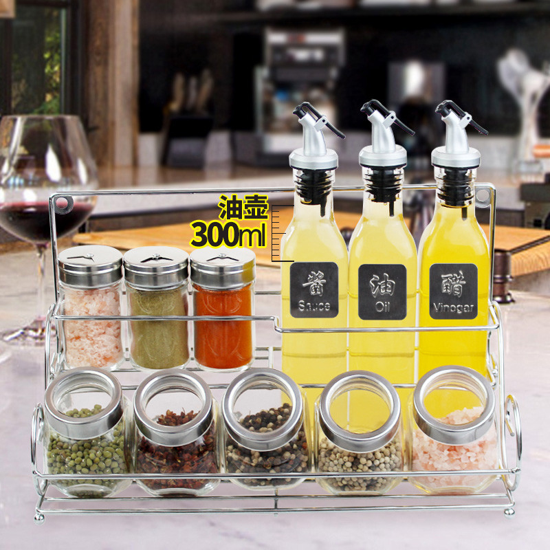 调味罐套装玻璃调料瓶密封 不锈钢盖油壶油瓶酱油醋壶大号 巧妈妈 a款