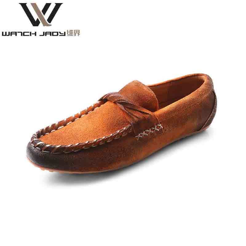 维界奢华舒适 牛皮豆豆休闲鞋 橙色 38