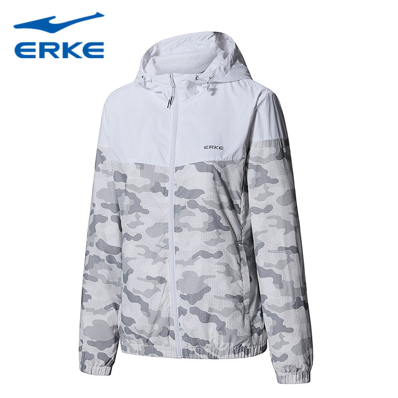 鸿星尔克(ERKE)女款防风拼接外套常规款短款运动茄克52218115027 正白 L