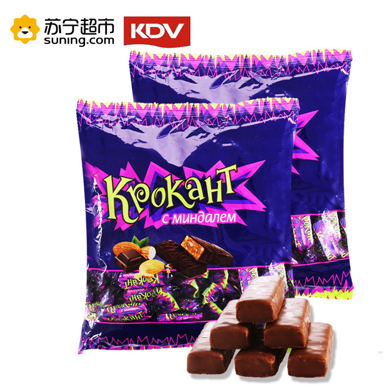 俄罗斯进口KDV紫皮糖500g*2袋 结婚喜糖巧克力味坚果夹心酥糖硬糖 网红休闲零食品（糖果外裹含代可可脂）