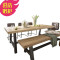豪泰美式乡村北欧风长条复古铁艺实木餐桌椅组合咖啡厅休闲桌茶几DF 180*80*75桌面五公分
