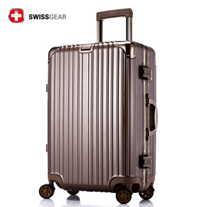 SWISSGEAR瑞士军刀商务拉杆箱万向轮旅行箱行李箱登机箱包包邮 26寸2018新品 【铝框】棕色