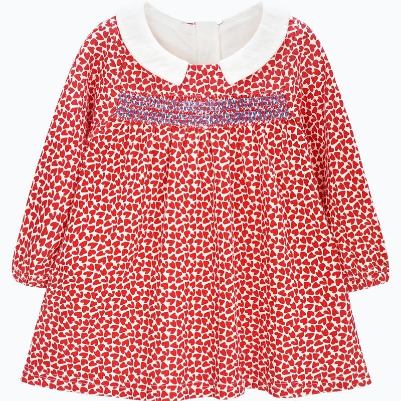 女童春季新品连衣裙长袖套头韩版可爱外出裙1-5岁80-120cm 80cm 红色