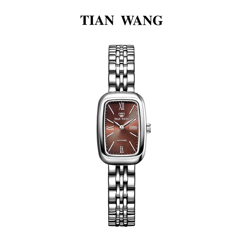 天王表(TIANWANG)手表女时尚复古潮流石英表小表盘方形防水女表31008 红棕色
