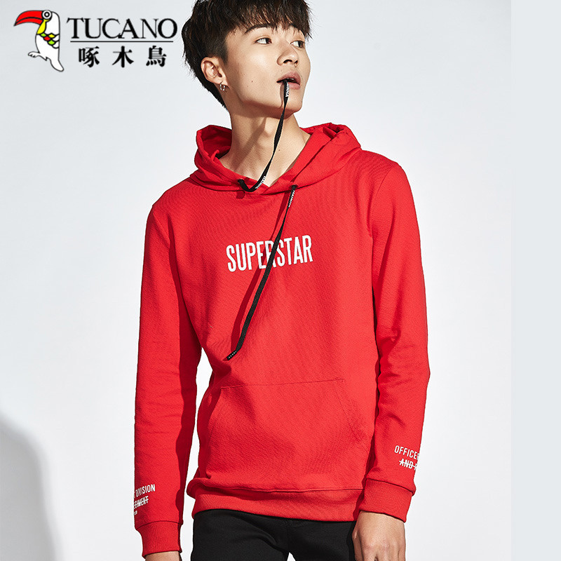 啄木鸟(TUCANO)卫衣男连帽春季新款韩版宽松套头学生装青少年男外套 ZM7003 XXXL 红色