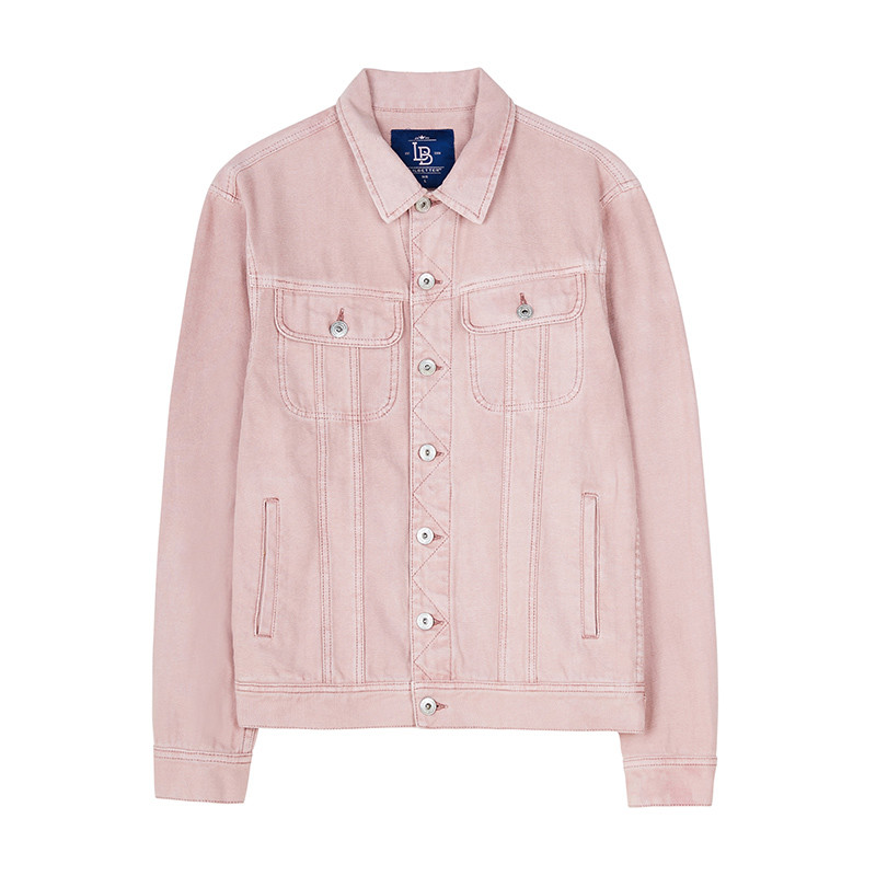 Libetter牛仔外套男韩版修身翻领短款外衣时尚潮流春秋装男士夹克_9173121612 粉红 175/L