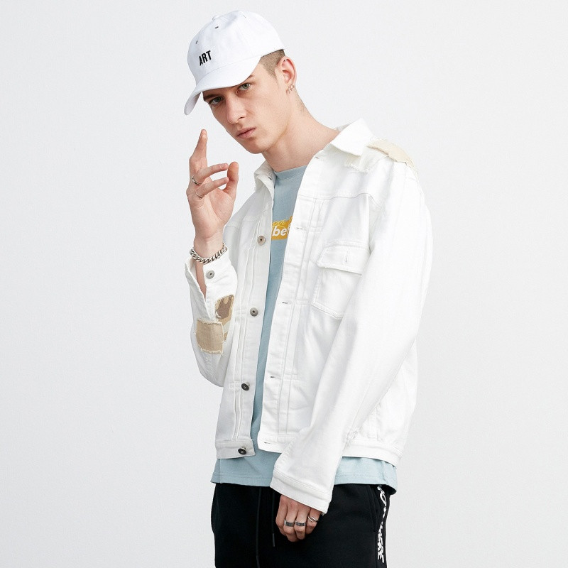 Lilbetter男士夹克新款时尚纯色翻领学生外衣港风短款修身外套男9181009002 白色 185/XXL
