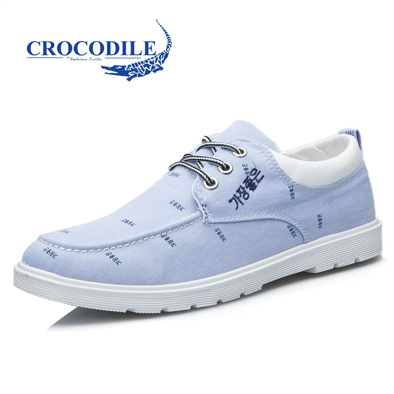 鳄鱼恤（CROCODILE）透气休闲鞋男士轻便帆布鞋英伦男鞋户外运动鞋612 41码 浅蓝色