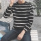 18款式春季新款条纹长袖T恤男士圆领体恤上衣服韩版潮流学生男装套头衫 XXXXXL 黑色
