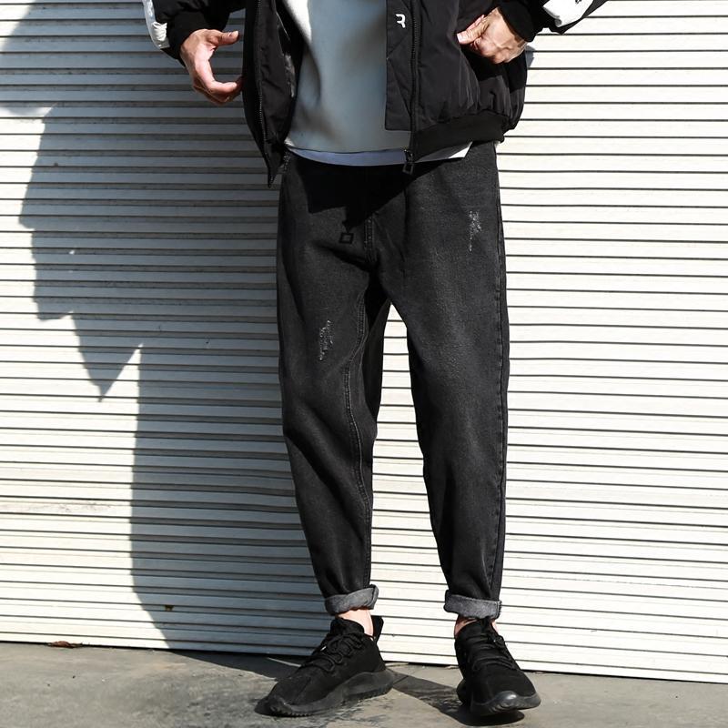 18款式牛仔裤男宽松hiphop潮嘻哈伦小脚秋春季款ifashion黑色男士裤子 L 模特178体重120穿M