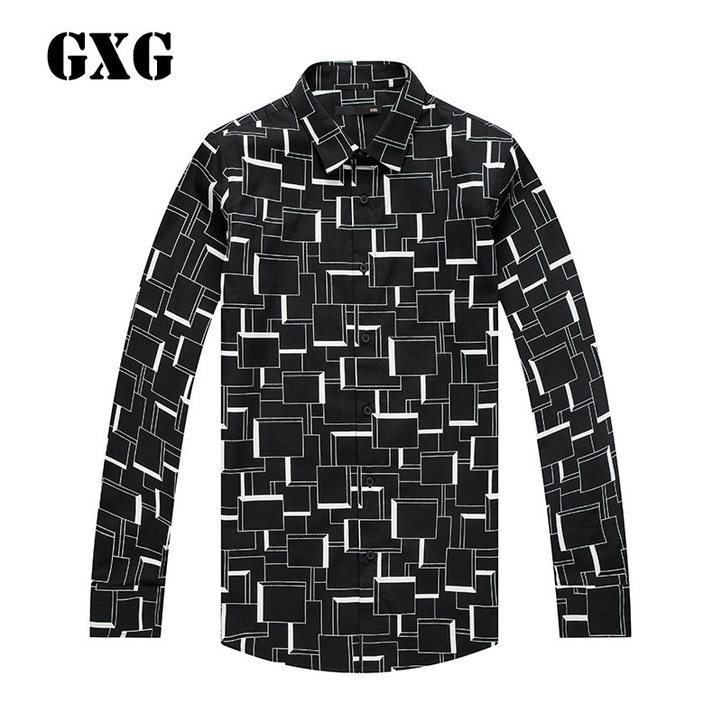 GXG男装春季时尚男士黑色休闲长袖衬衫 185/XXL 默认颜色