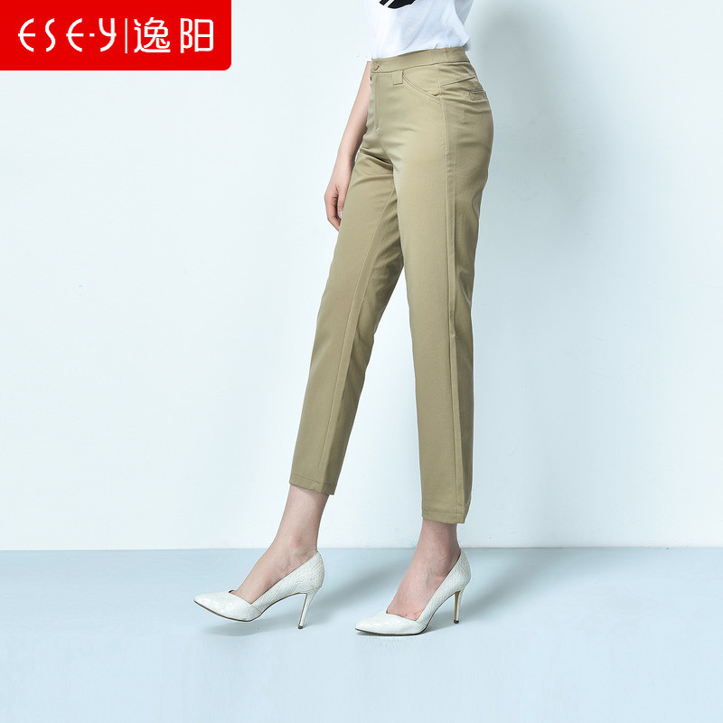 【品牌清仓】女裤2018春季新款休闲百搭九分直筒裤 28/9 浅咖色