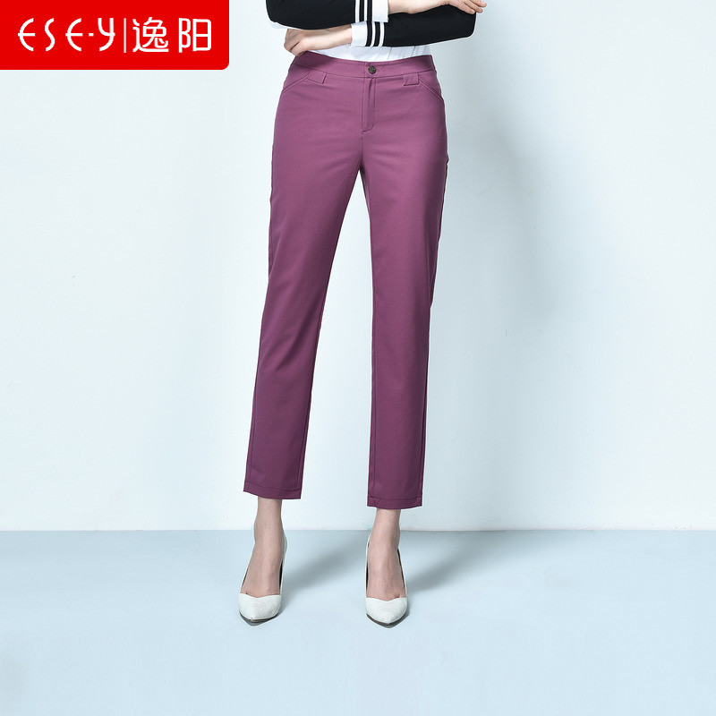 【品牌清仓】女裤2018春季新款休闲百搭九分直筒裤 34/21 梦幻紫色