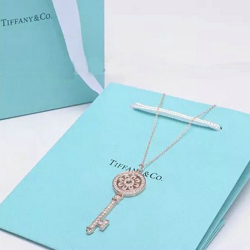 正品蒂芙尼项链Tiffany纯银925钥匙吊坠毛衣链18K锁骨链礼物 太阳花钥匙玫瑰金